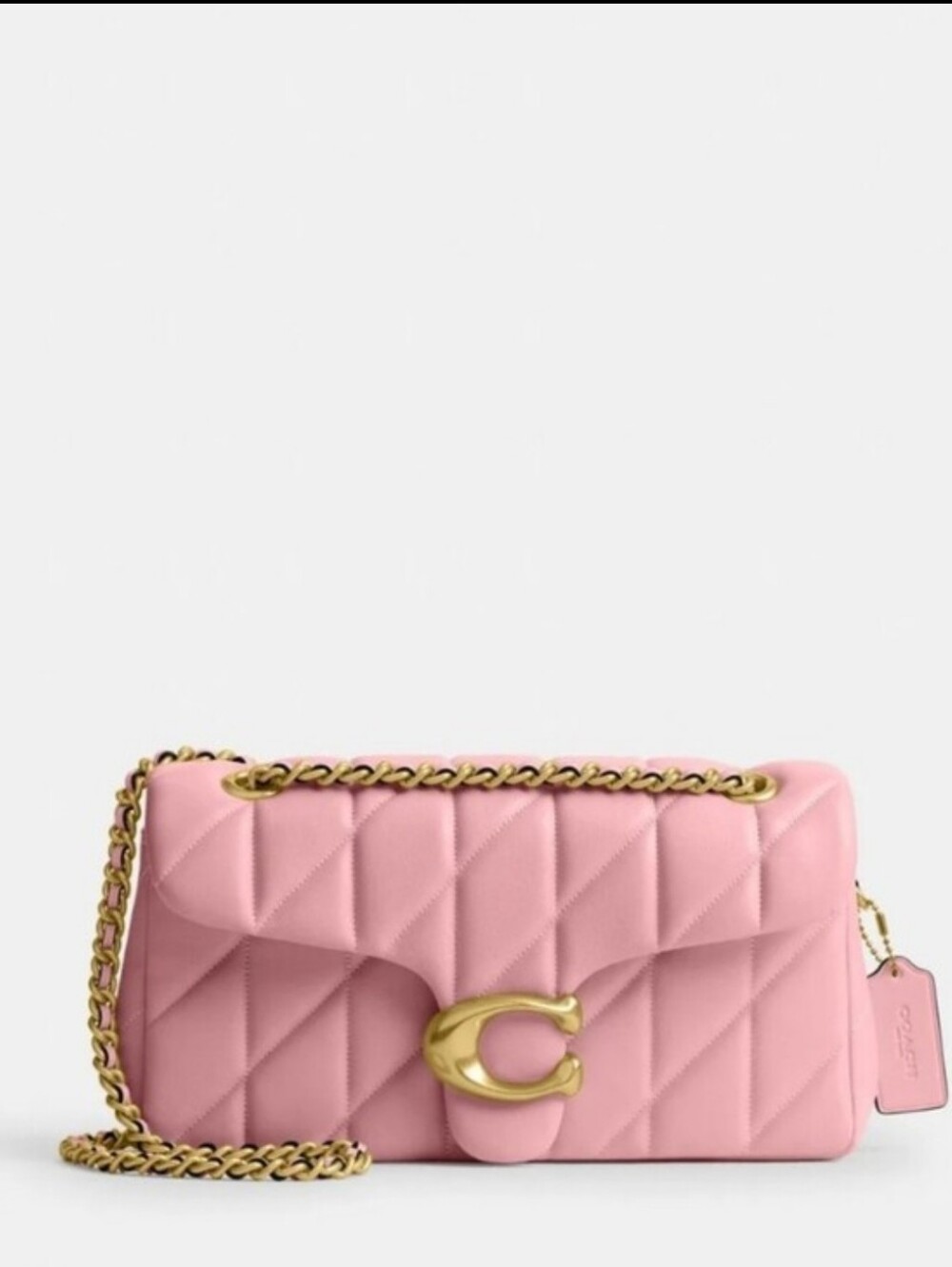 Coast Blonde Pink Quilted Butter Soft Leather Shoulder Bag with Gold Chain